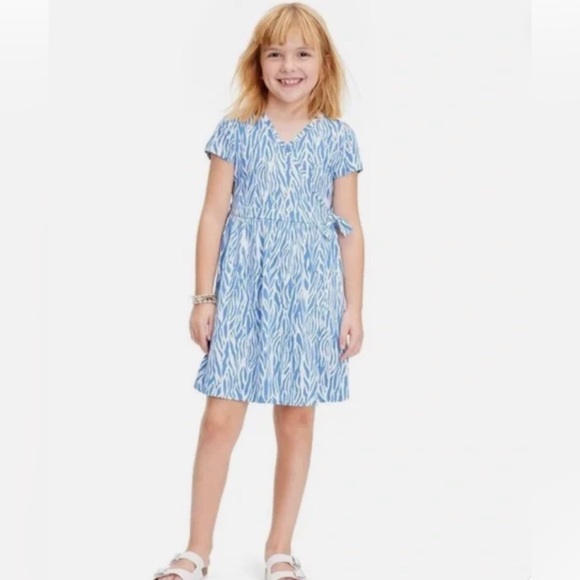 Diane Von Furstenberg Girls 4-5 Short Sleeve Twig Blue Wrap Dress - Picture 3 of 7